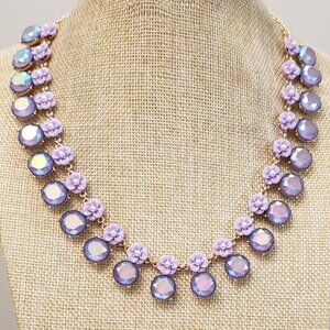 INC, NWOT, purple iridescent rhinestone flower gold tone statement necklace
